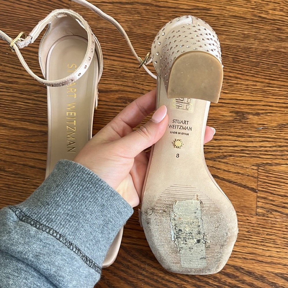 Stuart Weitzman Nudistcurve Block Heel In Satiny … - image 6